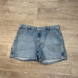Vtg Tommy Hilfiger Womens Denim Carpenter Shorts Blue Size 16 Y2K 2003